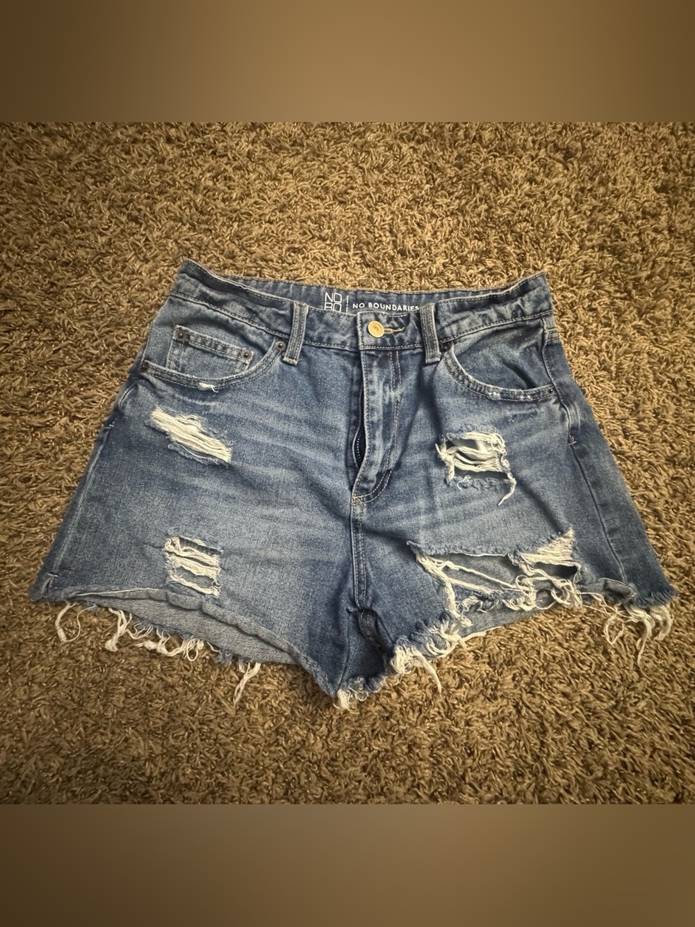 No Boundaries Distressed High-Rise Denim Shorts - Blue